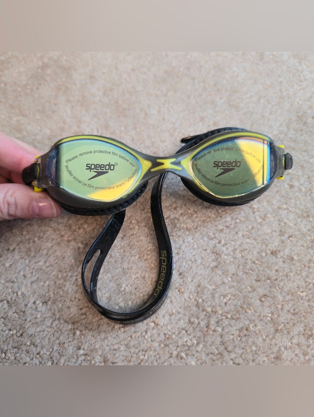 NEW Speedo Swimming Goggles Bullet Mirrored Fitness Elastomeric Yellow & Black